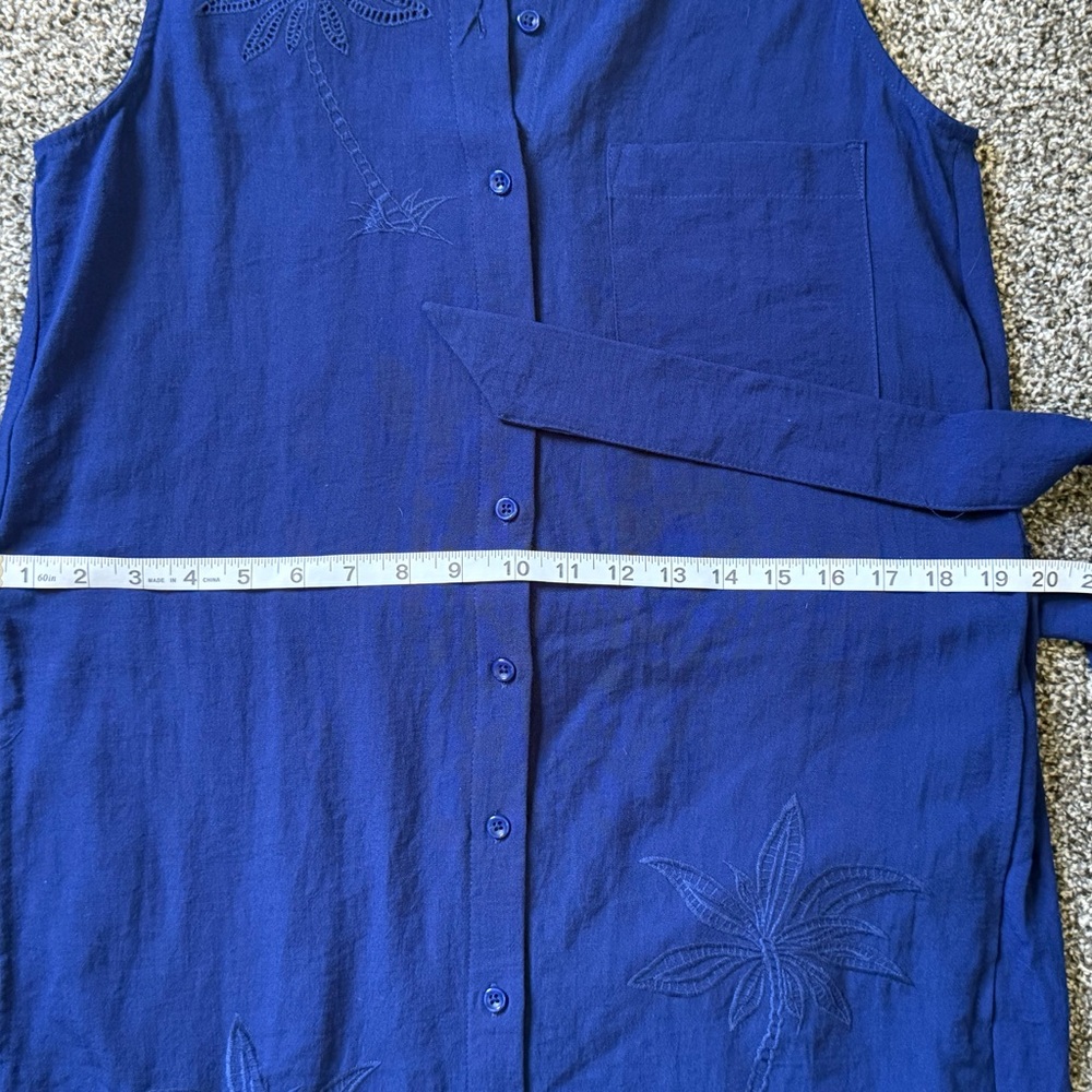 Calypso St. Barth Embroidered Blue Sleeveless Midi Shirt Dress - Picture 9 of 11